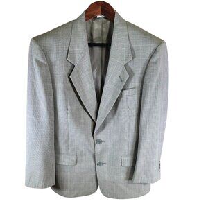 Pierre Cardin Mens Blazer Jacket 40R Gray Plaid Wool Blend Suit Coat 2-Button